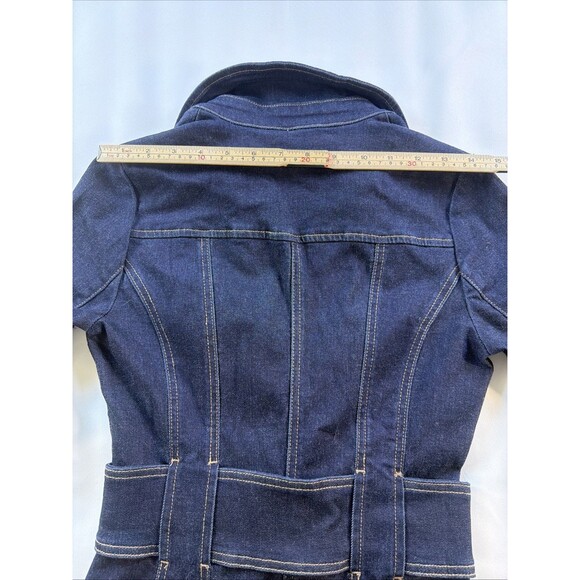 White House Black Market Denim Shirt Dress Size 00 Blue Long Sleeve Belted - Picture 3 of 9